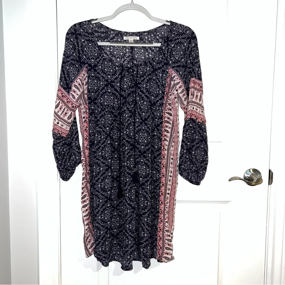 American Eagle Outfitters Navy and Red Printed Boho Tunic - Picture 2 of 8